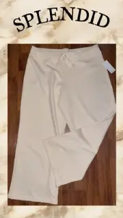 SPLENDID Wide Leg Sweat Pants-Beige-Elastic + Drawstring Waist-Cotton/Poly-L
