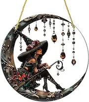 Cncedi Personalized Witch Suncatchers for Windows or Door, 20 * 20 * 0.2cm, Sun Catchers Cat Witch Moon Sun-catcher Window Hanging Decoration Car Garden Ornament