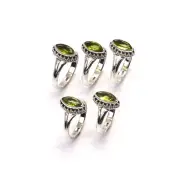 WHOLESALE 5PC 925 SOLID STERLING SILVER FACETED GREEN PERIDOT RING LOT L575