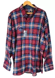 Izod Flannel Shirt 2XL Mens Plaid Lumberjack Button Down Red Blue NEW Cabincore