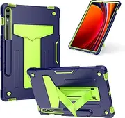 [elitegadget] Hybrid Case for Samsung Galaxy Tab S9 FE+ Plus 12.4" (SM-X610/X616) / Galaxy Tab S9+ Plus 12.4" (SM-X810/X816/X818) - Dual Layer Hybrid Case Cover with Kickstand (Navy Blue/Green)
