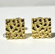 Solid Metal Men's Square Nugget Screw Back Charm Stud Earring Gold Plated Silver