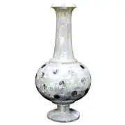 18" white Marble Vase Pot Floral Gemstone Inlay mop paua shell Flower Pot Decor