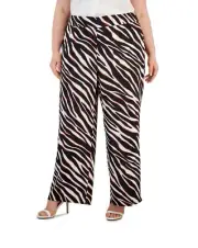 Anne Klein Zebra Print High Waist Wide-Leg Plus Size Pants Sz 20