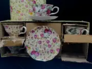 GRACIE China Rose Chintz Porcelain Tea Cup and Saucer set, Assorted Colors