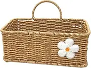 Llazsybz Hanging Storage Basket Wall Planter Holder Imitation Rattan Living Room Bedroom Ornament Container for Ginger Garlic Fruit, Rectangle
