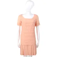 在飛比找Yahoo奇摩購物中心優惠-LOVE MOSCHINO 粉橘色波浪花邊百褶短袖洋裝
