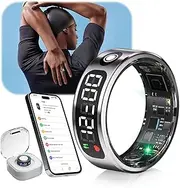 IUHFSIFS 2025 Smart Ring with LED Screen, 5.3 + EDR Technology, 0.1%± Error, 5 ATM Waterproof, SGS Certified, Smart Ring for Men and Women to Monitor Sleep, Heart Rate, Blood Oxygen
