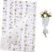 Star Tissue Paper, 60 Sheets 50X35cm Gift Wrapping Paper, Christmas Tissue Paper for Wrapping Gifts, White Gold Star Gift Paper for Christmas Birthday Party, Wedding Decorations