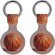 2PCS for Basketball Orange Air Tag Holder Case Waterproof & Shockproof Anti-Scratch Protective Air Tag Cover with Keychain Ring Silicone Tags Holders for Luggage, Backpack, Keys, Pet