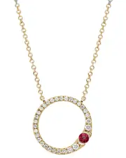 14K Diamond .20 ct. & .10 ct. Ruby Open Circle Necklace