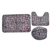 Toilet Mat Set Two Color Stone Texture Flannel Bathroom Rug Set HD Pattern Nonslip Bath Mat with Rubber Backing for Home
