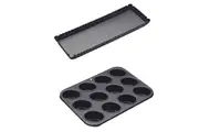 MasterPro Non Stick Mini Cupcake Baking Pan and Rectangular Quiche Flan Tart Mould