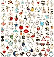 JIALEEY 100PCS Gold Plated Enamel Charms Mixed Moon Star Fruit Animal Charm Colorful Pendant DIY for Necklace Bracelet Jewelry Making and Crafting, Zinc enamel, alloy enamel