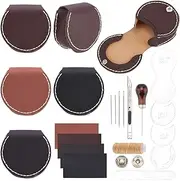 [FREEBLOSS] 4 Set DIY Leather Purse Kit Coin Storage Bag Portable Mini Pouch Leather Change Wallet Sewing Craft Kit with English Instruction for Adults 8.5x8x4cm, 黑色, Coin Pouch