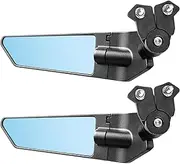 2pcs Cycle Wing Mirrors for Racing Cycles 180 ° Mirror Adjustable/Curved Streamline with Light Black with Light