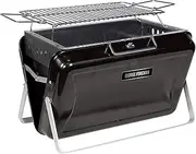 [George Foreman] Portable Charcoal BBQ, On-The-Go Toolbox, Portable, Sturdy Foldable Legs, Convenient Handle, Lightweight, Camping, Black, Charcoal Barbecue, GFPTBBQ1005B