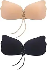 [Groliva] Sticky Bra Backless Adhesive Strapless Invisible Push Up Stick on Bras for Women，Strapless Sticky Bras 2 Pair