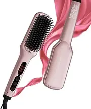 [MEGAWISE] Pro Ceramic Ionic Hair Straightener Brush for Home Salon | MCH Fast 20s Heating Tech with Auto-Off Safety | Anti-Scald with Universal Dual Voltage | Rotatable Power Cord