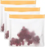 uxcell 11"x2"x7.9" Reusable Freezer Bag, 3 Pcs Leakproof Zip Food Storage Stand Up Bags Fridge Snack Vegetable Fruit Ice Container for Long-Lasting Freshness, Orange