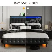 Bed Frame Double Size Mattress Base Wooden Platform Foundation Headboard PU LED