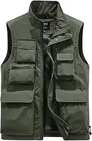 [AKTQL88] Men's Gilet Outdoor Multi-Pocket Vest Sleeveless Casual Fishing Photography Jacket Mesh Breathable Hiking Vest
