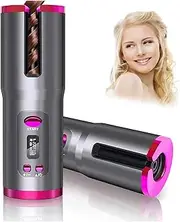 Cordless Automatic Hair Curler, Performance Curling Iron with Adjustable 6 Temperature & 11 Timer Settings, Portable Rechargeable Rotating Ceramic Barrel Curling Wand for Hair Styling