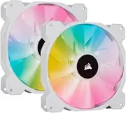 CORSAIR iCUE SP140 RGB Elite Performance 140 mm PWM Dual Fan Kit with iCUE Lighting Node CORE (CORSAIR AirGuide Technology, Eight Addressable RGB LEDs, Low-Noise 18 dBA, Up to 1,200 RPM) White