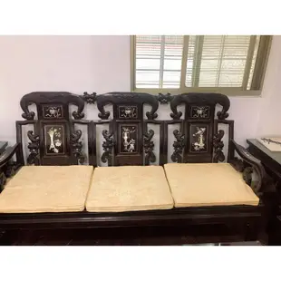 黑檀木鑲貝客廳桌椅組11件套組 #古董#黑檀木