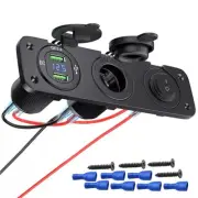 12V/24V Dual USB PD QC3.0 Car Fast Charger Socket Power Outlet Voltmeter Boat RV