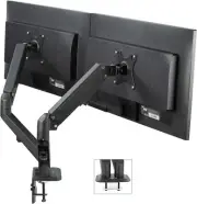 VIVO Black Articulating Dual Pneumatic Spring Arm Clamp-On Desk Mount Stand