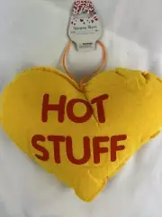 HOT STUFF Yellow Valentine Conversation Heart Hanging Pillow 9.5x7”