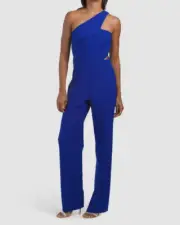 $197 Aidan by Aidan Mattox Women Blue One Shoulder Crepe Jumpsuit Size 10