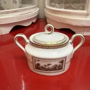 Richard Ginori white porcelain sugar pot with landscape painting