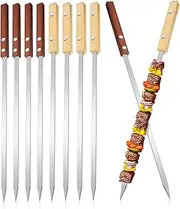 12Pcs Professional BBQ Skewers Stainless Steel Wooden Handle Grill Sticks Long for Camping Grilling
