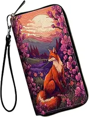 [WZCJDHMJ] Women Wallets,Large Capacity Clutch Purse for Women Ladie Men Wallet Clearance Credit Card Holder PU Leather Handbag Clutch Purse, Fox at Sunset, Casual