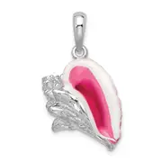 Sterling Silver De-Ani Rhodium-Plated Enameled Large Conch Shell Pendant