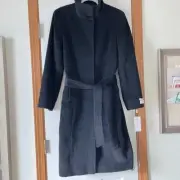 Calvin Klein Coat Long Sleeve Black Long Angora Wool Blend New Size 8