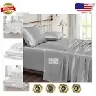 4-Piece Satin King Size Bed Sheet Set - Silky Feel & Breathable Comfort, Silver