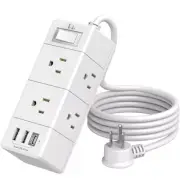 5Ft Surge Protector Power Strip - Flat Plug Extension Cord with 6 3 USB