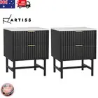 Artiss 2x Bedside Table 2 Drawers Marble Top Side Table Storage Nightstand Black