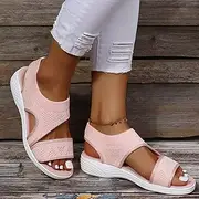 [XWCG] Womens Wedge Flip Flops Sandals with Arch Support Summer Comfortable Platform Knit Sandals Thick Bottom Fish Mouth Beach Casual Shoes,Pink,US4.5/EU35