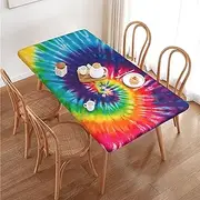 Abstract Swirl Tie Dye Rainbow Rectangular Tablecloth Table Cover for 4 Foot Tables, Waterproof Fitted Elastic Edged Table Cloth for Indoor Outdoor Party Wedding Picnic Patio, 4 Ft/48x30 inch