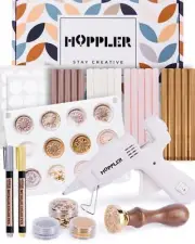 Hoppler Premium Wax Seal Kit with Seal Gun, Wax Sticks, a Flower Stamp, 12 Ca...