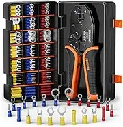 SOMELINE® Electrical Connectors Crimping Tool Kit, Ratchet Terminal Crimper 22-10 AWG, with 21 Sizes Ring Fork Butt Insulated Connectors