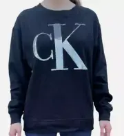 Calvin Klein Fleece Sweatshirt Jeans Ladies Crewneck Pullover (black,small)NWT