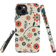 For iPhone 14 Plus Case Tough Protective Cover, Orange And blue Flowers
