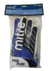 Mitre Pro Flex GoalKeeping Glove Large Youth Sz 6 Soft latex w Wrist Strap Blue