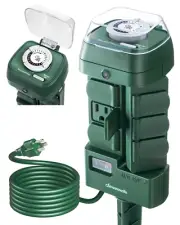 Mechanical Outdoor Power Stake Timers, 6 Grounded Outlets, 6FT Extension Cord, W