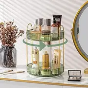 HDGDT 360° Rotating Makeup Organizer for Vanity, Easy to Assemble, Large Capacity, Green ABS Plastic, Round Shape, Cosmetic & Skincare Storage Box